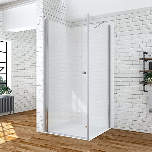 Duschkabine Eckeinstieg 90x90 x 195 cm rahmenlose Eckdusche mit Duschtür Drehtür Pendeltür Schwingtür 90 cm und Seitenwand Seitenteil 90 cm aus ESG Echtglas 6 mm mit Lotus-Effekt Nanobeschichtung