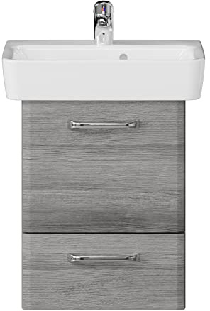 Pelipal Waschtischunterschrank Quickset 328 mit Waschbecken in Graphit Struktur Quer Nachbildung, 50 cm breit | Waschplatz mit 1 Tür und 1 Auszug