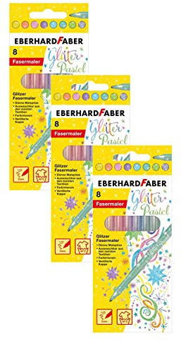 Eberhard Faber 551009 Glitzer Fasermaler in Pastell Farben im Kartonetui (3er Pack / Pastell Farben)