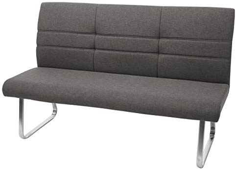 Mendler Sitzbank HWC-G55, Esszimmerbank Bank, Stoff/Textil Edelstahl gebürstet - grau-braun 160cm | Esszimmerbank, Bank, Edelstahl, gebürstet