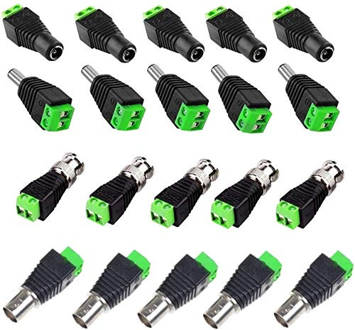 VISSQH 12pcs Connettore Dc 5.5 2.1, Maschio/Femmina Connettore DC+12pcs BNC connettorE，BNC Maschio Femmina Connettore, Telecamera CCTV video sorveglianza, DVR, Telecamera, TV, Video connettore