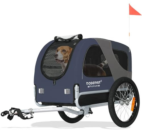 DOGGYHUT® Medium Hundvagn för cyklar, för hundar upp till 23 kg, cykelvagn, vikbar (blå)