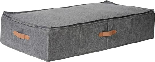 LOVE IT STORE IT Premium Unterbettkommode - Unterbett Aufbewahrungsbox für Bettzeug Aufbewahrung - Leinen - Stabil, verstärkt mit Karton - Grau - 90x45x18 cm