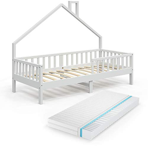 VitaliSpa Hausbett Noemi, Weiß, 90x200 cm mit Matratze, geeignet als Schlaf- und Spielfläche für Kinderzimmer