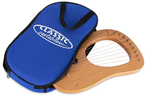 Classic Cantabile LH-10 Lyra Harfe - Harp mit 10 Saiten aus Stahl - Reiseharfe mit Korpus und Steg aus Buchenholz - Leier inklusive Stimmschlüssel und gepolsterter Tasche/Gigbag