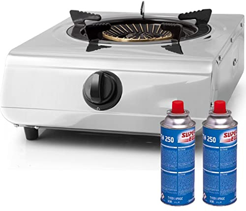 Pack Hornillo Gas inoxidable. Interior y Exterior + 2 Cartuchos gas butano y propano de 220gr