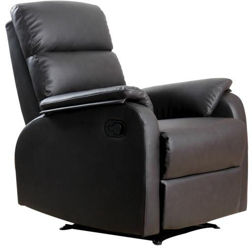 HOMCOM Sillón Relax Reclinable Manual Tapizado en PU con Reposapiés Retráctil Asiento y Respaldo Extra Acolchados para Salón Oficina Dormitorio 75x92x99 cm Marrón