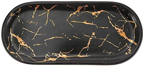 YDoLimmer Keramik Serviertablett 26.5x12cm Oval Kosmetiktablett Marmor Badezimmertablett Dessertteller Porzellan Servierplatte Vorspeisenteller Servierteller (Schwarz)