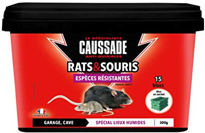 CAUSSADE Anti Rats & Souris - Efficacité Radicale - Lieux très humides – 60 Appâts Blocs - Prêt à l'emploi - Une Ingestion Suffit - 1200g CARSBLBF300X4