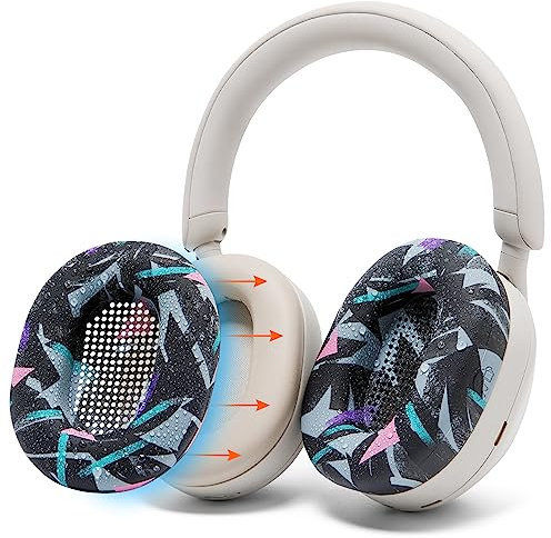 WC SweatZ XM5 - Copri-auricolari brevettati anti-sudore per Sony WH1000XM5 di Wicked Cushions | Protezione completa dei padiglioni auricolari a 360° | Anti-sudore e facilmente lavabili | 90's Black