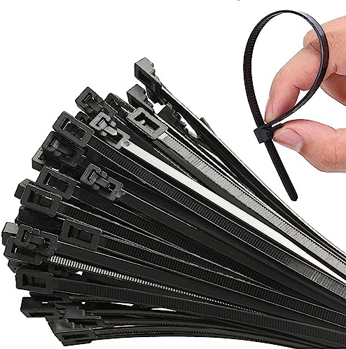 100 Stück Kabelbinder Wiederverschließbar Schwarz 7.6 * 250mm Wiederherstellbar UV-Beständig ultra starke Kabelbinder Hitzebeständig Wiederlösbar, Wiederverwendbar Set