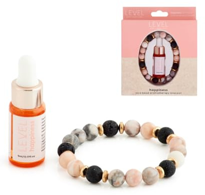 Level Body Mind Soul - Aromatherapy Lava Bead Bracelet with Sandalwood & Jasmine Oil - Anxiety & Stress Thoughtful Gift - Aids Sleep - Happiness