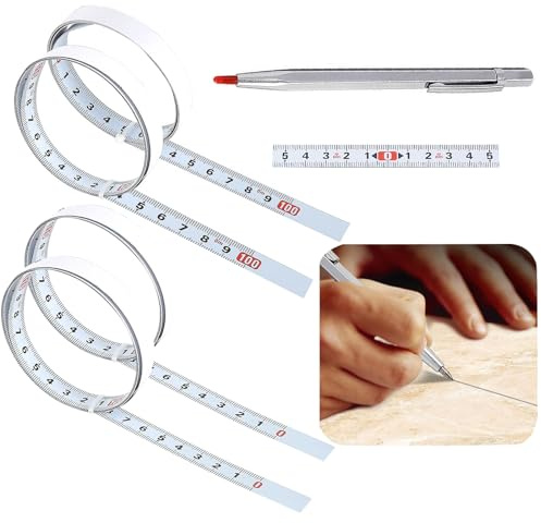 PLATEYTR 4 Rolls Carbon Steel Self Adhesive Measurement Tape and 1 a diamond pen Adhesive measurement tape Adhesive Tape Measure T Track Ruler