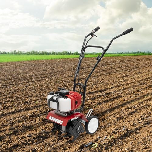 Benzin Motorhacke, 52cc Gartenfräse Bodenhacke, 2 Takt Motor, 30cm Bodenbearbeitung Breite, 3-10cm Bearbeitungstiefe, für Pflügen Ackern Furchen ziehen Unkraut jäten
