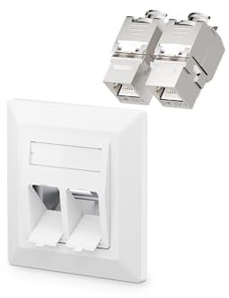 VCELINK 1x Presa di Rete ad Incasso Keystone Schermata con Modulo Jack CAT7/6A con 2 Ingressi, Presa a Muro RJ45 Cavo Patch DSL di Installazione