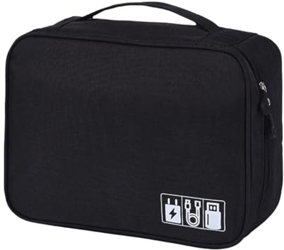 FAVORTALK Cable Bag Travel Cable Organiser Universal Electronics Accessories Bags with Handle for Chargers Drive SD Card Power Bank and Hard Disk, (Black B) B21610