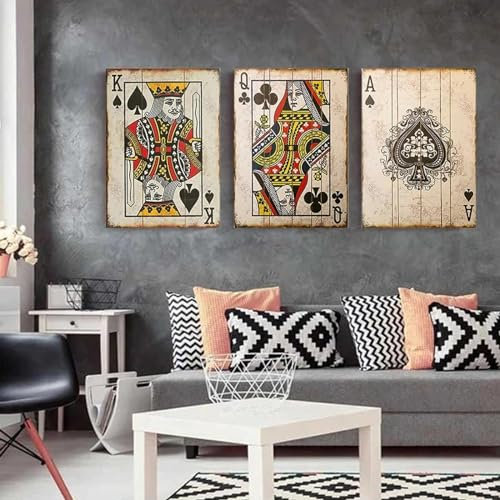Vintage-Poker-Spielkarten, Leinwandgemälde, Moderne Poster und Drucke, Wandkunst, Bar, Kneipe, Dekoration, Bilder, 60 x 80 cm x 3 Innenrahmen