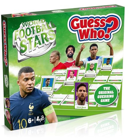 Winning Moves World Football Stars Guess Who? Board Game Green, Play with Messi, Neymar, Harry Kane, Salah, easy to set up, gift for ages 6 plus