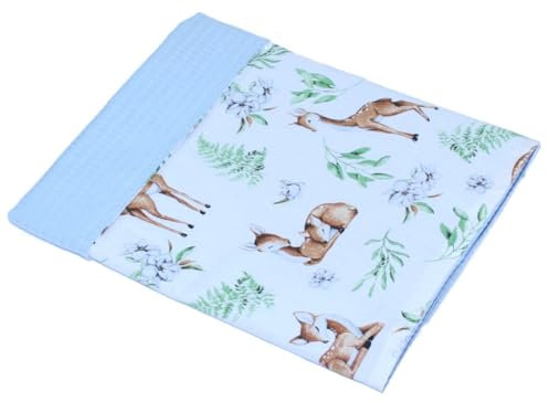 Primawela Babydecke Babydecke Waffelpiqué Baumwolle Kuscheldecke Kinderwagendecke (REH + Blau)