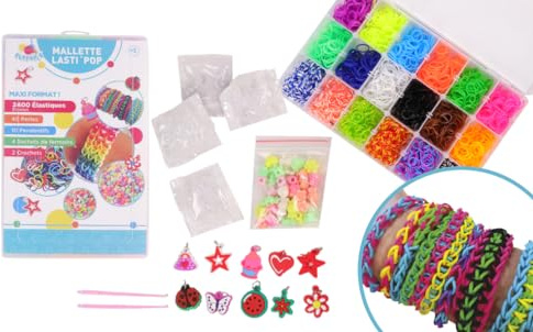 FLYPOP'S - Malette de 2400 Elastiques - Loisir Créatif - 038661 - Multicolore - Plastique - Bijoux - Jouet Enfant - Bracelet - DIY - À Partir de 5 Ans