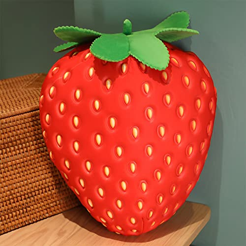 NIHUIFDPY Strawberry Pillow 38cm Decorative Soft Plush Strawberry Shaped Cushion Cute Throw Pillow Novelty Plush Backrest Pillow Comfortable Sleeping Cushion for Bedroom Sofa Couch Living Room