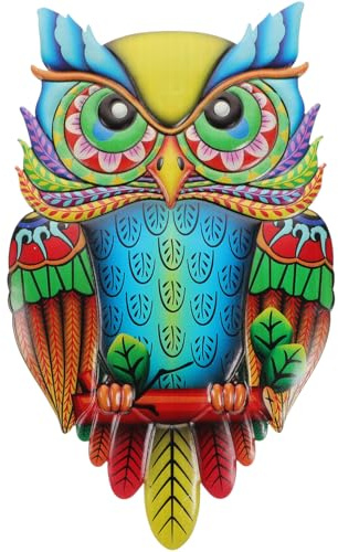 TINEASUR Bunte Metall-Eule Wanddekoration - 3D Eulen Skulptur Für Wohnzimmer Und Garten Handgefertigte Eisen Wandkunst
