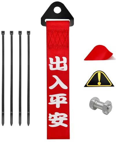 Ohleats Correa de remolque JDM para coche, cinturón de remolque de carreras con eslogan chino, gancho decorativo para remolque deportivo, cuerda de tracción para parachoques delantero o trasero,