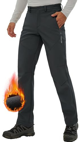 Pioneer Camp Pantaloni da trekking da uomo foderati in pile, idrorepellenti, pantaloni invernali da outdoor con 3 tasche con cerniera, grigio., L
