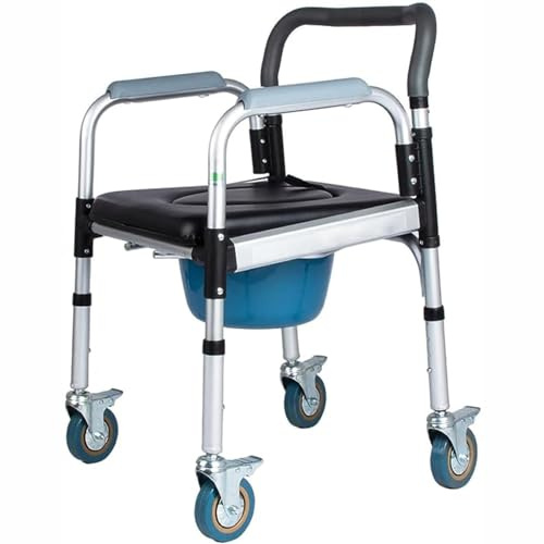 ELZEM Silla con Orinal De Altura Ajustable, Silla con Orinal Antideslizante, Silla con Orinal para Personas Mayores, Silla De Ducha para Personas Mayores con Ruedas A