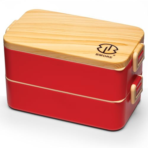 BMORE® Lunch Box,1000ml Bento Box with Stainless Steel Cutlery & Chopsticks. Stackable 2 Layer Food Container for Adults, Kids. Microwave & Dishwasher Safe (Stainless Steel Liners Included) UK Company