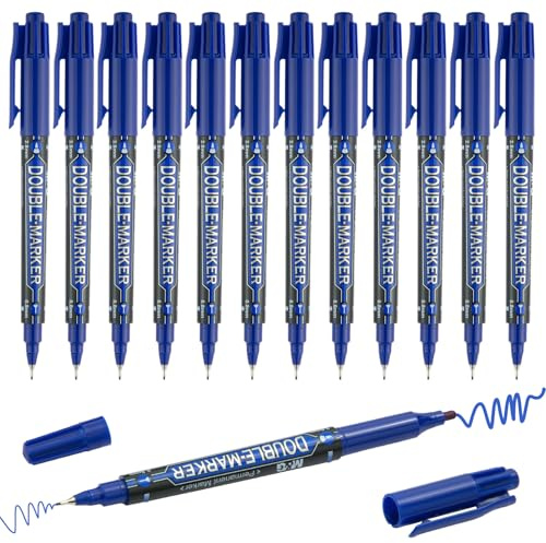 M&G Blue Permanent Markers, 12 Pack Blue dual tip Permanent Markers Set, Fine & Ultra Fine Tip, Dual Tip Fineliners Pens for Art Drawing Sketching Writing Marking