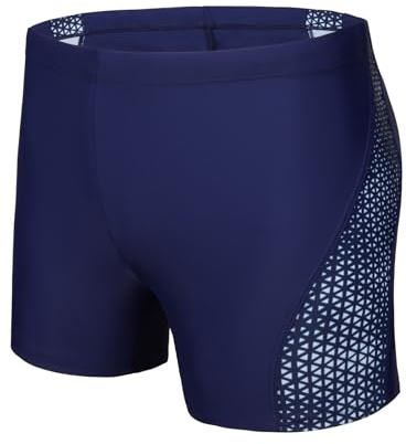 AMZSPORT Badbyxor för män snabbtorkande boxerbadbyxor med dragsko, Marinblå, S