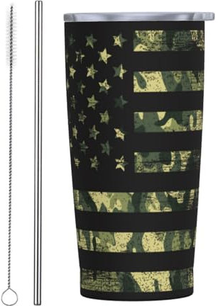 Tasse À Café Isolée 20Oz, Drapeau De L'Armée Américaine Mug De Voyage Avec Pailles Mug Isotherme Réutilisable Mug Café Isotherme De Voyage, Pour Boissons Chaudes Et Froides, Café