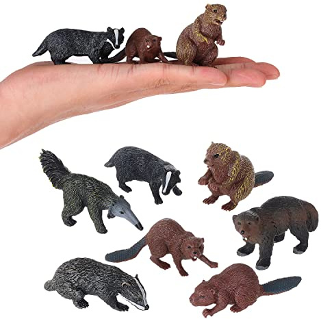 JOKFEICE Tierfiguren - 7 Stück realistische Waldtiere Figuren- Beinhaltet Dachs, Biber, Ameisenbär, Vielfraß - Pädagogisches Lernspielzeug Geburtstag Weihnachten Geschenk für Kinder
