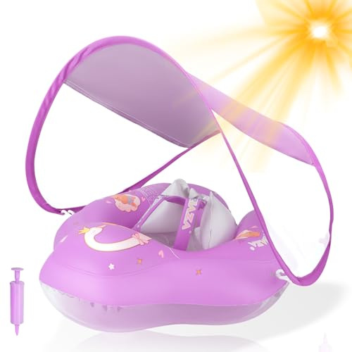 WYRIAZA Flotador Bebe, Flotador Bebe con Sombrilla UPF50+, Inflable Flotador Bebé 3 Meses-36 Meses, Flotadores para Bebes con Asiento Seguridad y Antidumping