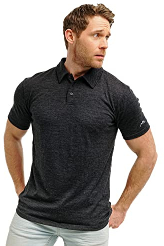 100% Merino Poloshirt Herren - Outdoor Atmungsaktiv Merino Shirt Herren Kurzarm Polo und Langarm Polo (XXX-Large, Charcoal Grey Polo)
