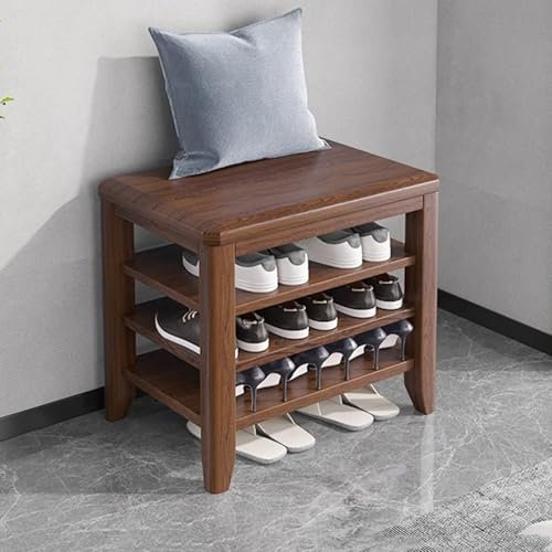 Genérico Banco Zapatero de Madera Maciza con estantes Regulables, Color Nogal, para Entrada/salón (60 cm)