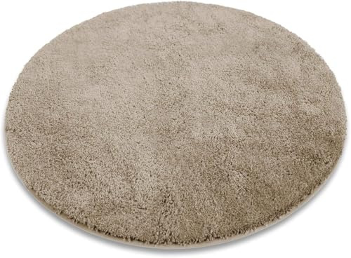casa pura Badematte rund 120cm Beige, Flauschiger Badezimmerteppich Shaggy, Badvorleger rutschfest, waschbar, Duschvorleger, Teppich Fußmatte für Badezimmer und Dusche