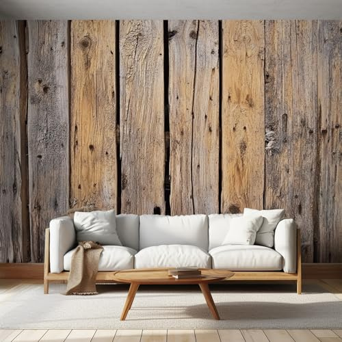 NOGAWA Papier Peint Motif Bois Rustique, 3D Panoramique Papier Peint Bois Vintage, Papier Mural Decoratif Pour Salon, Chambre, Tapisserie Murales, Décoration Murale 300x210cm