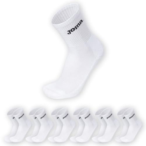Joma Calcetines de hombre de esponja, calcetines de tenis de pádel para hombre, fútbol y baloncesto, Crew Socks altura media pantorrilla, calcetines deportivos cortos de algodón, 6 pares, Color blanco