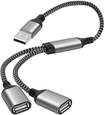 USB Splitter 1-in-2 Out Y-Adapter Cable 2Feet, USB-A Male to Double 2 Female OTG Extension Cord, Dual USB Type-A Port Connector Extender Hub,Data Charger Power Split for Car, Laptop, Keyboard, Mouse