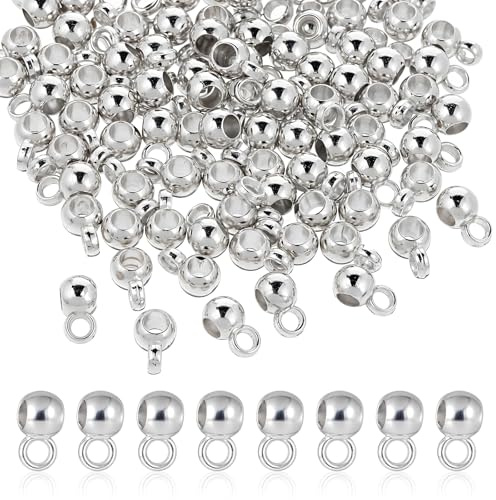 100Pcs Bail Beads，Wonderful Links Bail Beads Silver Connector Tube Charm Spacer Bead for Jewelry Making Women DIY Bracelet Necklace Crafts Accessories