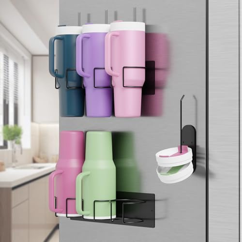 testyu 3 Stück Magnetischer Getränkehalter für Stanley Kühlschrank，40 oz Getränkehalter mit Becherdeckel-Organizer, Starkes Magnetisches Wasserflaschen-Organizer-Zubehör für Küchenkühlschrank