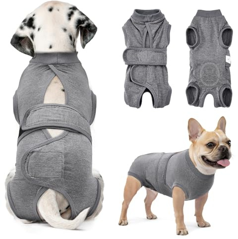 Eyein Hundebody Nach Op, Atmungsaktiver Verstellbarer Einteiler für weibliche und männliche Hunde, Anti-Lecken und Wundschutz, Alternative zu E-Kragen und Trichter nach Operationen, Grau, XL