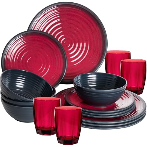 Vaisselle mélamine 4 personnes 16 verre camping boire rouge noir Aspect