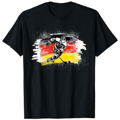 Eishockeyspieler mit coolen Deutschland Farben T-Shirt