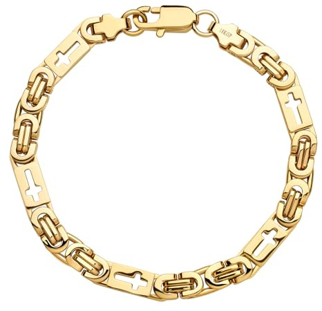DJADEE Herrarmband guld 750 guldpläterat rostfritt stål vattentätt allergivänligt, 6 mm byzantiner, kungligt armband med kors 18 karat stämplat, 6 mm x 20 cm, Rostfritt stål, Utan sten