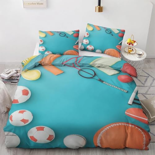 PUOJIEAT Housse de Couette 150x200 Sports de Ballon Parures de Lit 3D Imprimée Douce Literie Set Ballon Réversible Microfibre Housses de Couettes avec 2 x Taie d'oreiller 65x65 cm e.8660
