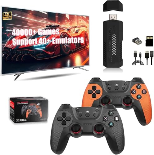 X2 Ultra Game Stick 4K, console di gioco precaricata 64G TF Card 30000+ giochi classici 30+ simulatori, controller wireless 2.4G, stick per videogiochi plug and play (128 G)
