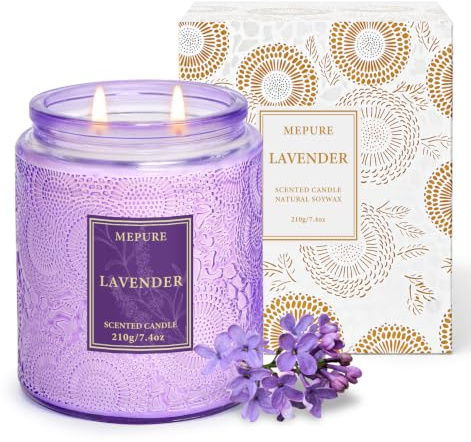Lavendel Duftkerze im Glas, 210g Sojawachs, Entspannung & als Geschenkidee | 2 Baumwolldochte, gleichmäßiger Abbrand, handgegossene Kerze, strukturiertes Glas, sanfter Kräuter-Holzduft, bis zu 50 Std.
